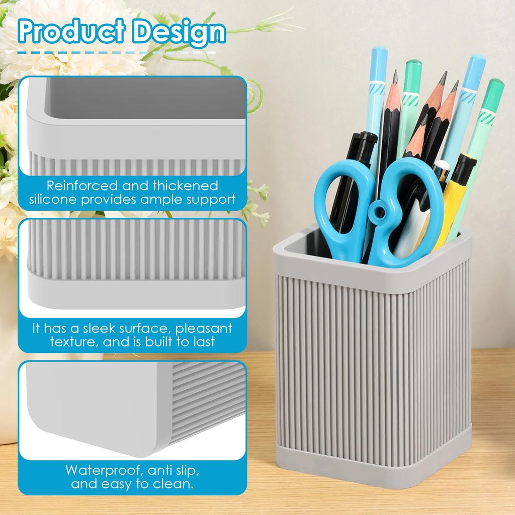 3Pcs Silicone Pencil Holder Square Office Desk Pen Holder Anti-fall Pen Brush Holder Decorative Desktop Organizer And Accessory