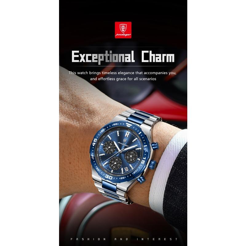 POEDAGAR Top Luxury Man Wristwatch Date Waterproof Luminous Chronograph Watch for Men Stainless Steel Quartz Watches Reloj
