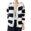 2024 Women's Color Block Pure Wool Knit Cardigan - Casual Round Neck, Loose Fit with Button Closure