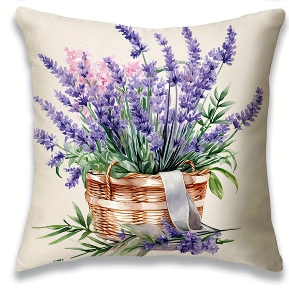 Eenvoudig Paars Bloempot Patroon Woondecoratie Kussensloop Slaapkamer Woonkamer Bank Decoratie Polyester Kussenhoes Met Rits