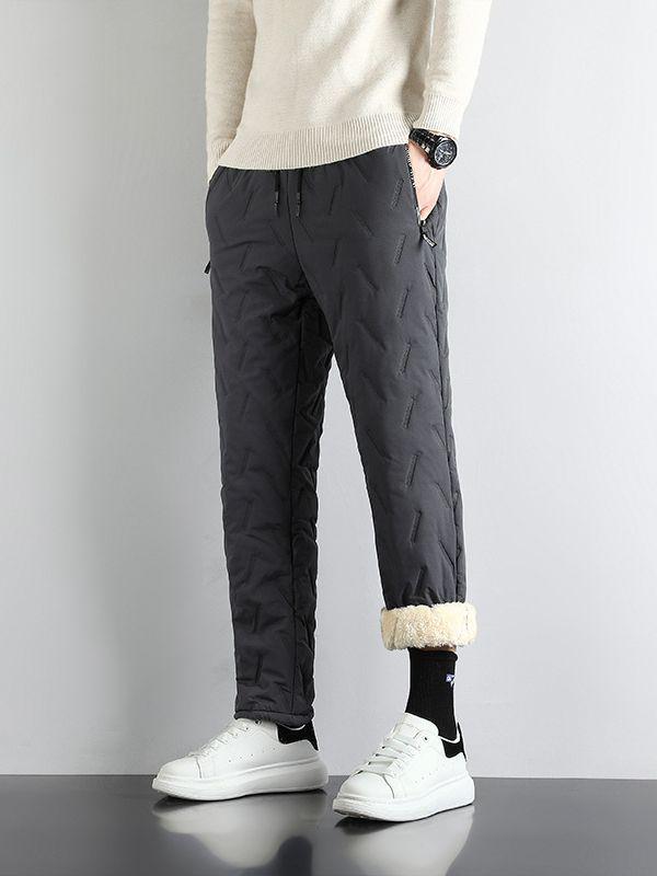 Herren Übergröße Winter Lammfell Baumwollhose - Warm, Locker, Gerade Freizeithose