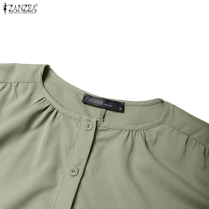 ZANZEA Women Round Neck Long Sleeve Loose Casual Patchwork Long Dress