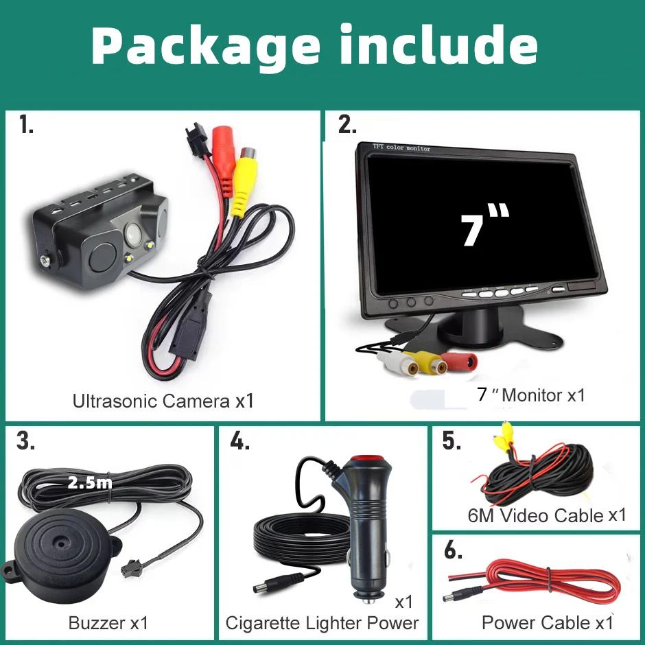 3 In 1 Backup Reversing Camera Parktronic Car Video Parking Sensor Kit Radar Visible Display 4.3in/5in Monitor System Alarm