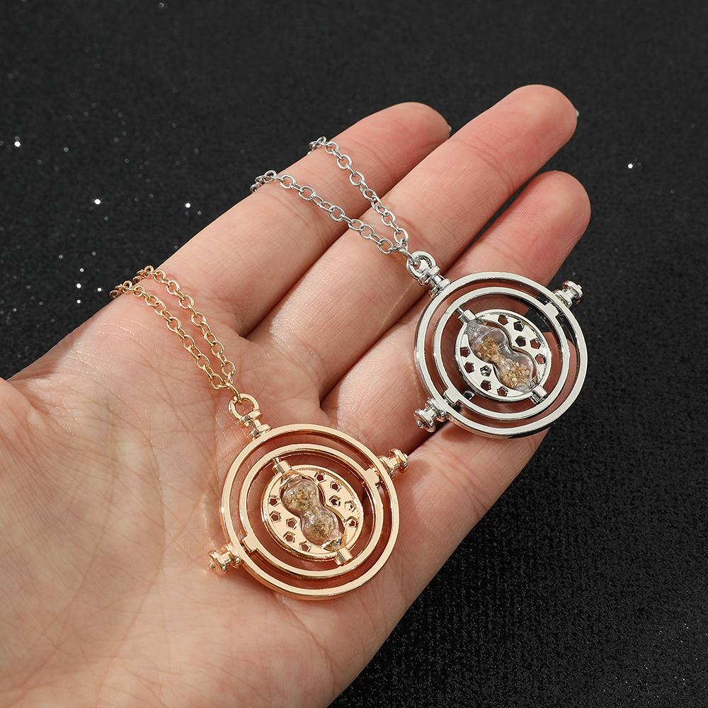 925 Sterling Silver Fashion Necklace Timer Hourglass 360 Rotatable Potters Cosplay Props Astronomical Time Converter