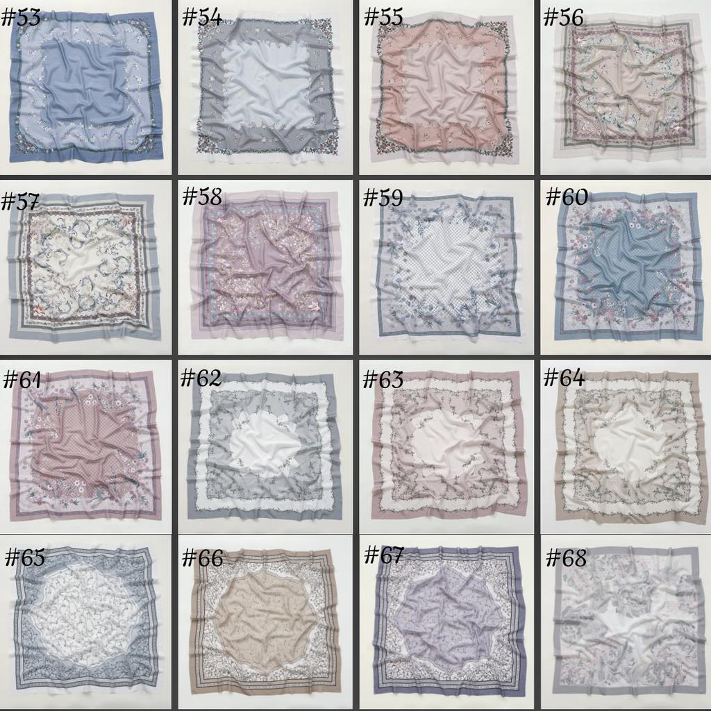 48Colors Malaysia Tudung Bawal Flower Print Hijab Laser Cut Edge Headscarf Premium Cotton Voile Soft Fashion Muslim Square Scarf