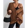 Autumn New Loose Plus Size Knitted Sweater Coat Women Winter Fashion Twists Solid Cardigan Women Vintage V-neck Lantern Sleeve Cardigans Jacket 24594
