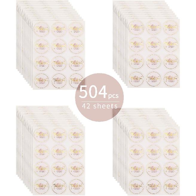 1.5" Thank You Stickers, 500pcs Round Labels for Supporting My Small Business, Elegant Blush Pink Gold Foil Sealing Stickers for Online, Retail