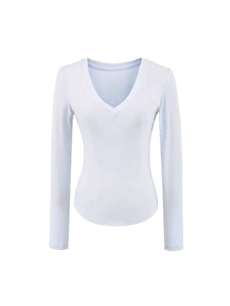 Korean V-Neck Long-Sleeve Slim Fit Sheer T-Shirt for Women - Autumn Essential