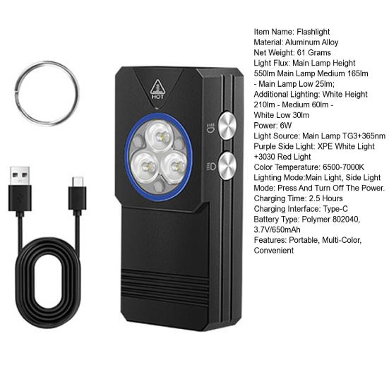 Keychain Flashlight Mini Keychain Torch Rechargeable Work Light Emergency Torch for Walking Camping Fishing