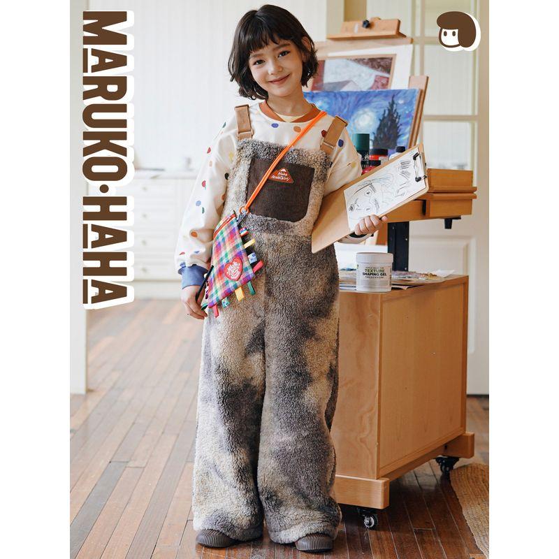 Toothpick Maru Maru and His Friends Gradient Teddy Fleece Overalls Autumn and Winter Thick Girls' Faux Lamb Wool Casual Pants