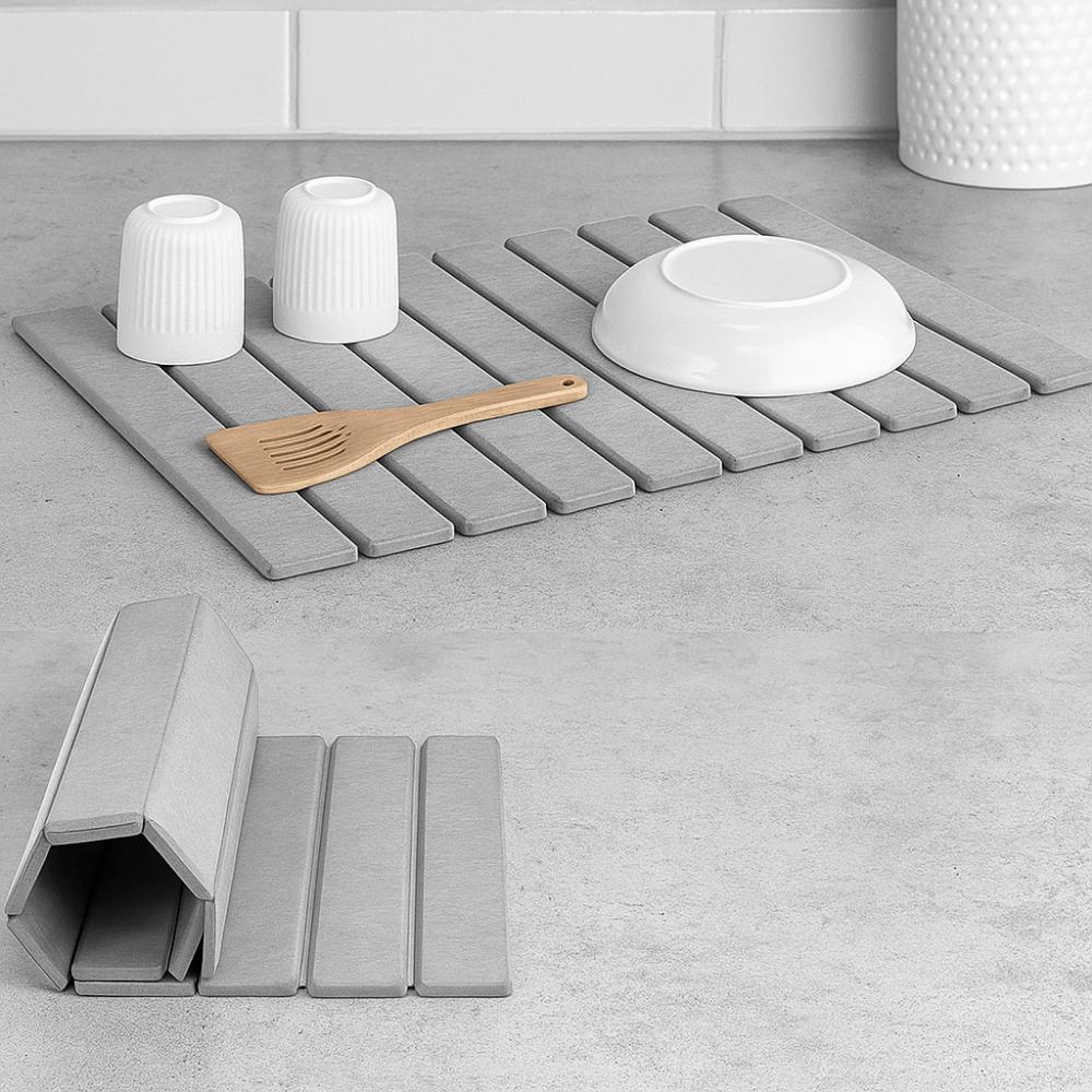 Portable Dish Drying Mat Diatom Mud Collapsible Mat Eco-Friendly Place Mat  Bar