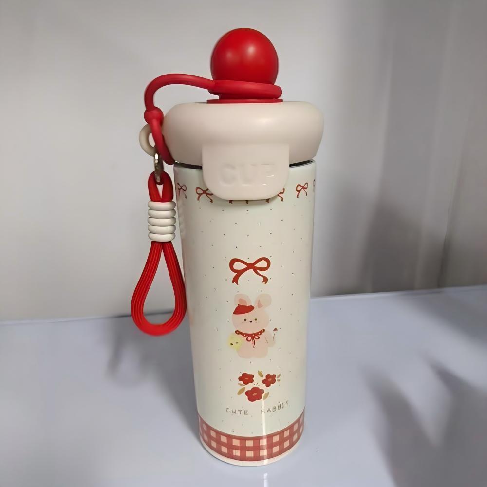600ml Cute Cartoon Stainless Steel Floating Ball Straw Insulated Cup Large Capacity Portable Coffee Mug Plush Toys