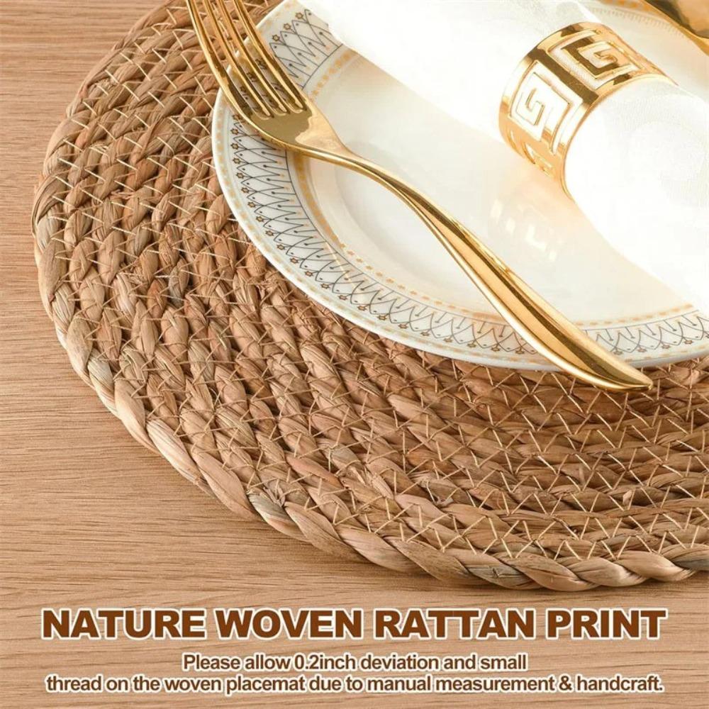 Straw Braided Round Handwoven Rattan Placemats Non-Slip Heat Resistant Heat Insulation Mats Woven Placemats Home Decoration