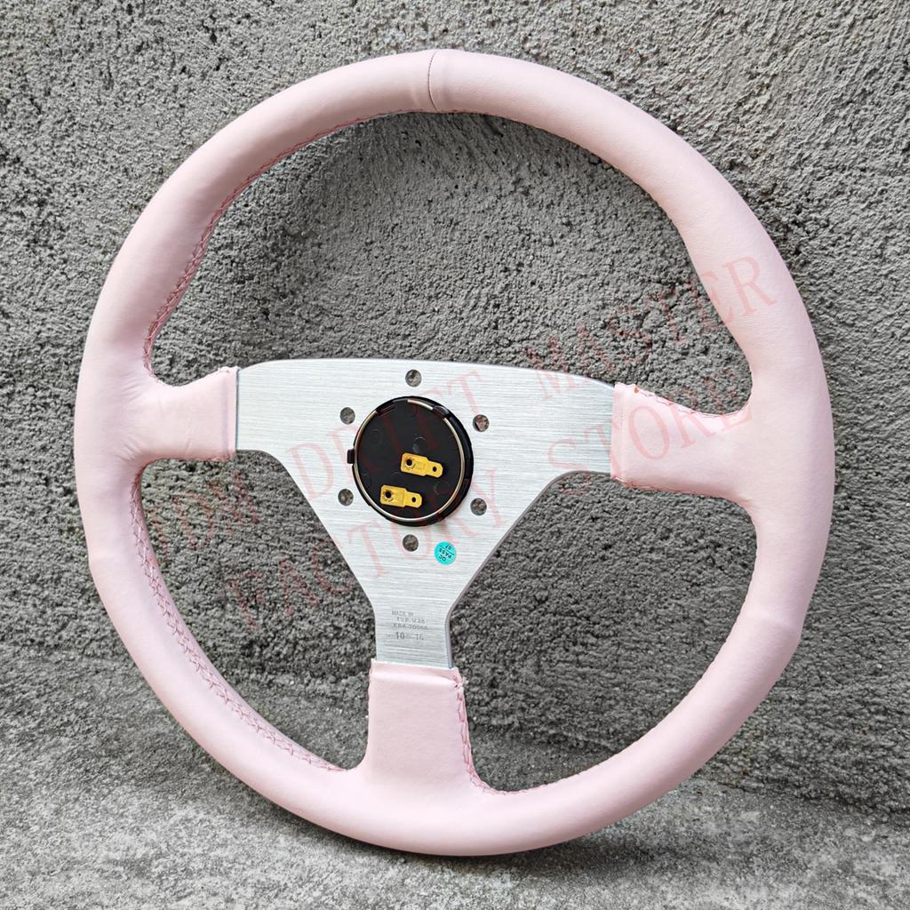 14Inch 350mm JDM Pink Leather Racing Steering Wheel Montecarlo Classic Sports Steering Wheel