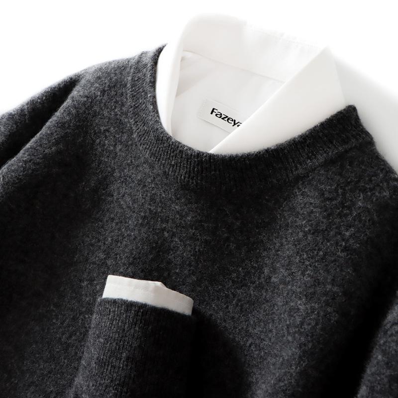 Men's Pure Wool Loose Fit Sweater: Casual & Formal Round Neck for Autumn/Winter