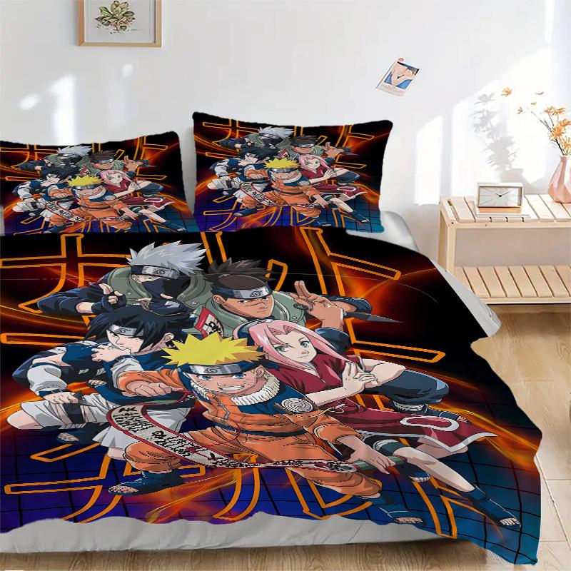 3pcs Naruto Series Bedding Set, Including 1 Quilt Cover and 2 Pillow Shams, Without Filling, Soft and Comfortable Home Bedroom Fabric, Fashi