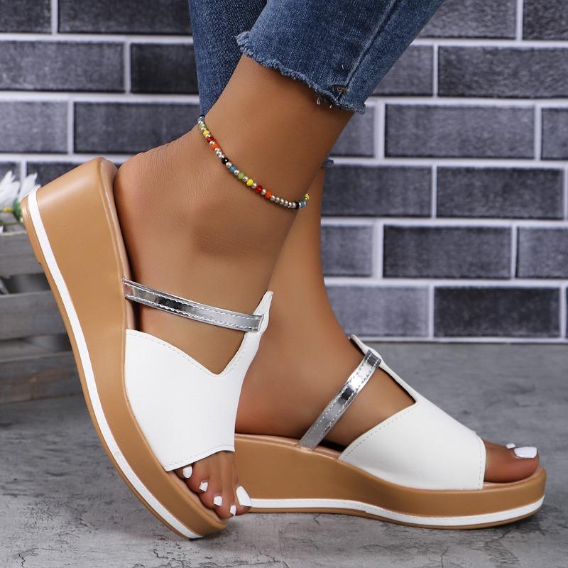 

New Women Shoes Fashion Comfort Summer Sandals Thick Bottom Versatile Trendy Slippers Simple Retro Classic High Heels Pantuflas 36 білий