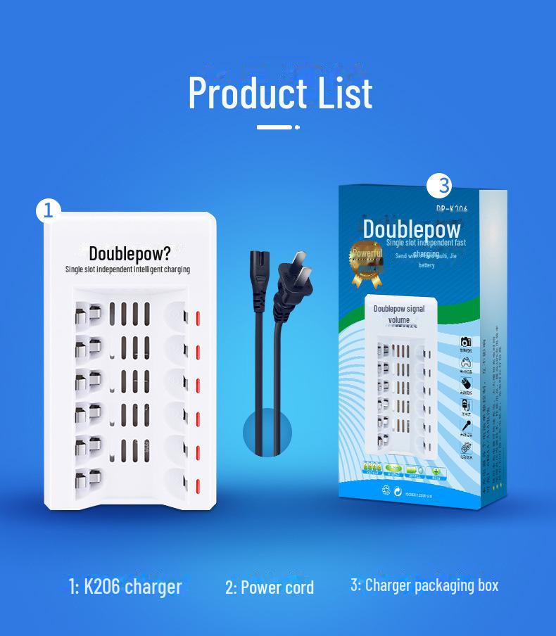 Smart Double Battery Charger No. 5/7: 6-Slot 1.2V AA Rechargeable Battery Charger with Adaptive Lighting