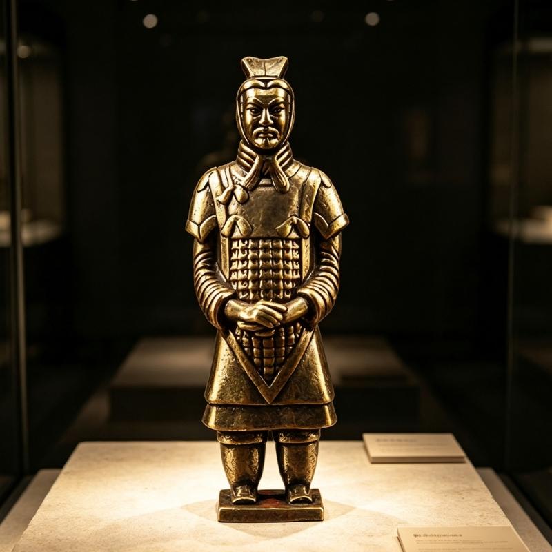 Brasses Chinese Terracotta Soldier Figurine with Antique Bronze Finish for Shelf Decors Study Accent Office Desk Display and Collector Gift