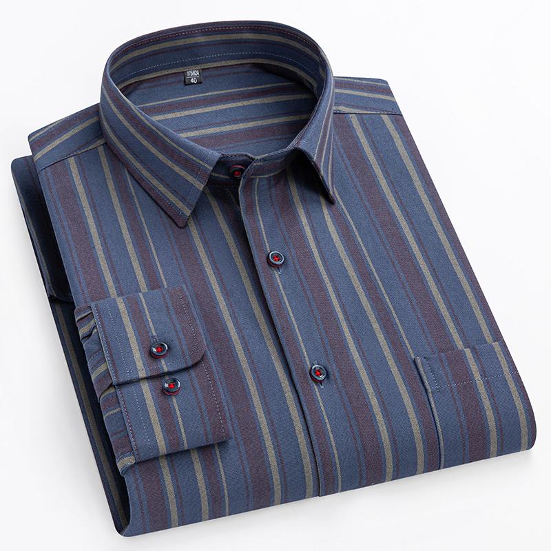 Men's Shirt Long Sleeve 100% Pure Cotton Oxford Dress Shirts Striped Regular Fit Casual Soft Male Blouse Clothing 11XL 10XL 9XL