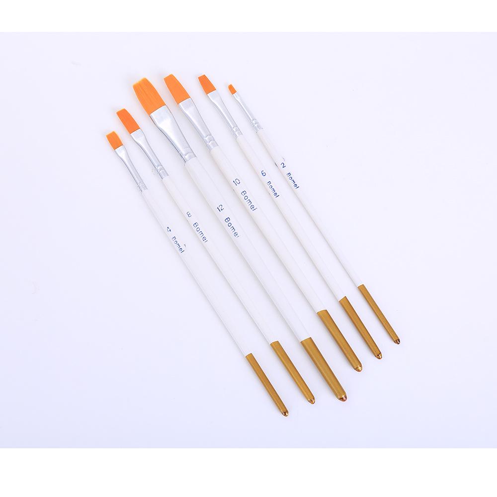 Six-Piece Nylon Hair Paintbrush Set with Pointed and Flat Heads for Acrylic, Watercolor, and Oil Painting - Pearlescent White