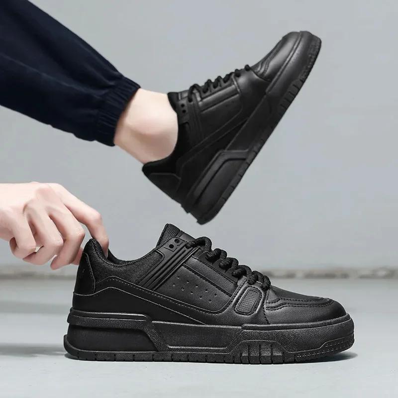 Modische Herren-Freizeitschuhe aus Leder, weiße Plateau-Sneaker, atmungsaktive und leichte Tennisschuhe mit dicker Sohle