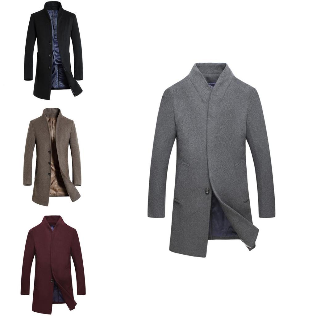 Luxurious Mens Winter Formal Trench Coat Double Breasted Long Wool Jacket Outwear