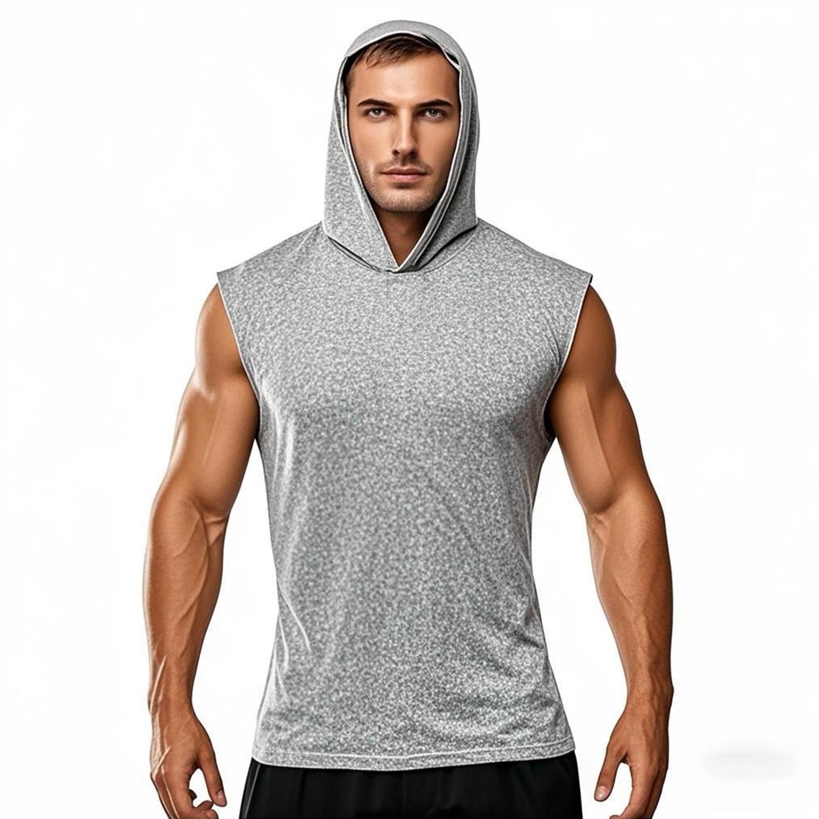 

Мужские футболки без рукавов классическая футболка повседневная летняя толстовка с капюшоном базовая футболка рашгард для походов бег тренировка плавание S