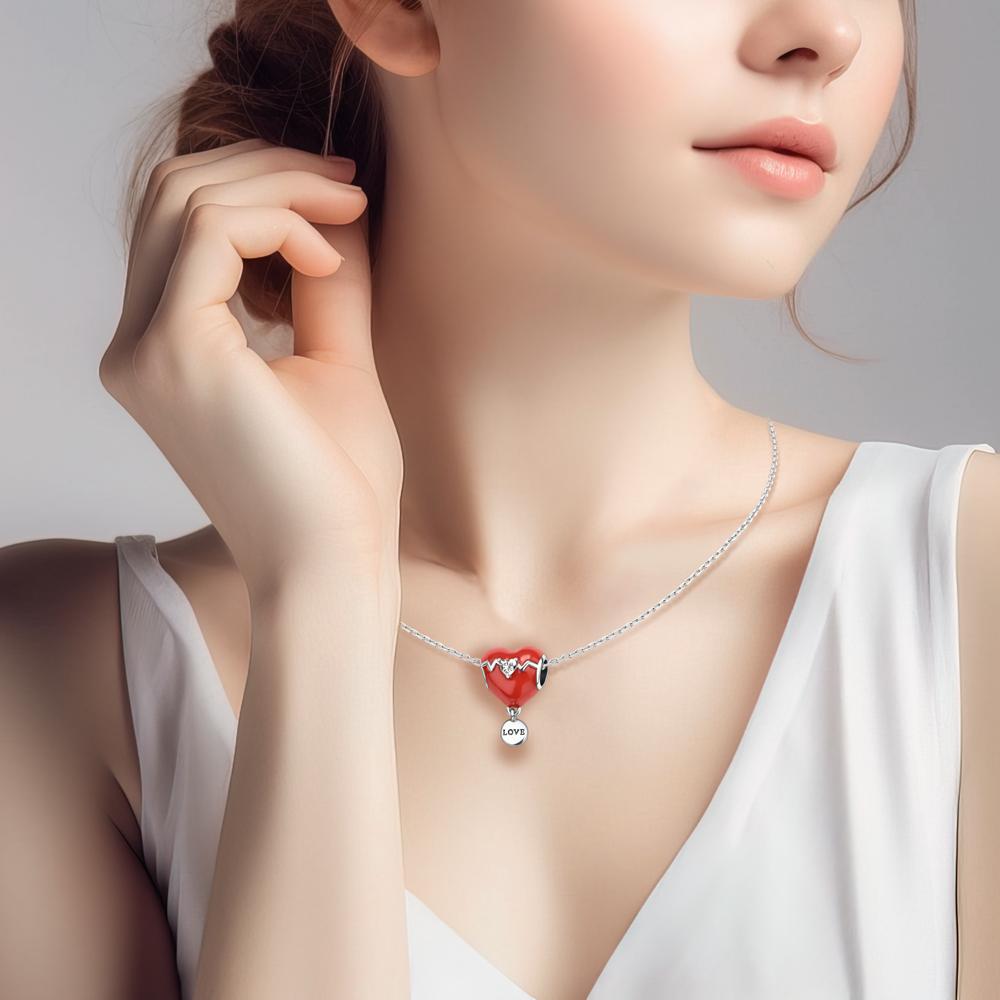 Beautiful 925 Sterling Silver Red Valentine's Day Infinity Love Rose Pendant Fit DIY Bracelet Necklace Date Accessories Gifts