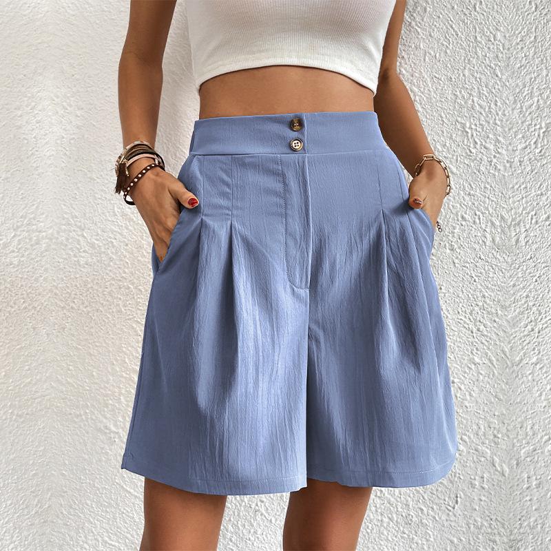 2025 Summer Elegant European & American High-Waisted Wide-Leg Women's Shorts