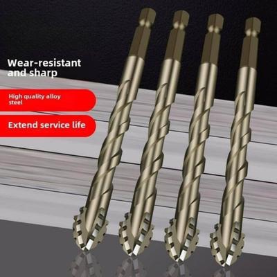 Contractor Four Flute Serrated Eccentric Drill Bit For Ceramic Stone Dry Drilling With Titaniums Coated Hexagonal Shank