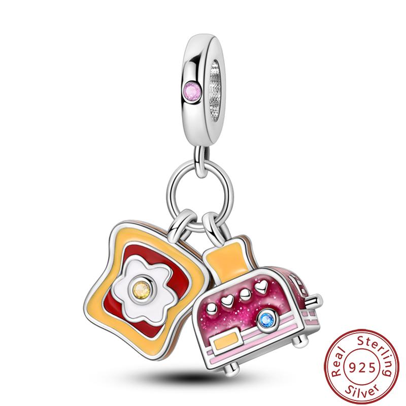 Dessert Afternoon Tea Series Copper Coffee Cake Pizza Fries Sweet Charms Beads 3Mm Diy Fine Jewelry Making