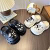 Trendy Beach Shoes with Decorative Holes for Girls & Rhinestone-Embellished Thick-Soled Slippers for Boys, Fashionable Little Bear Design