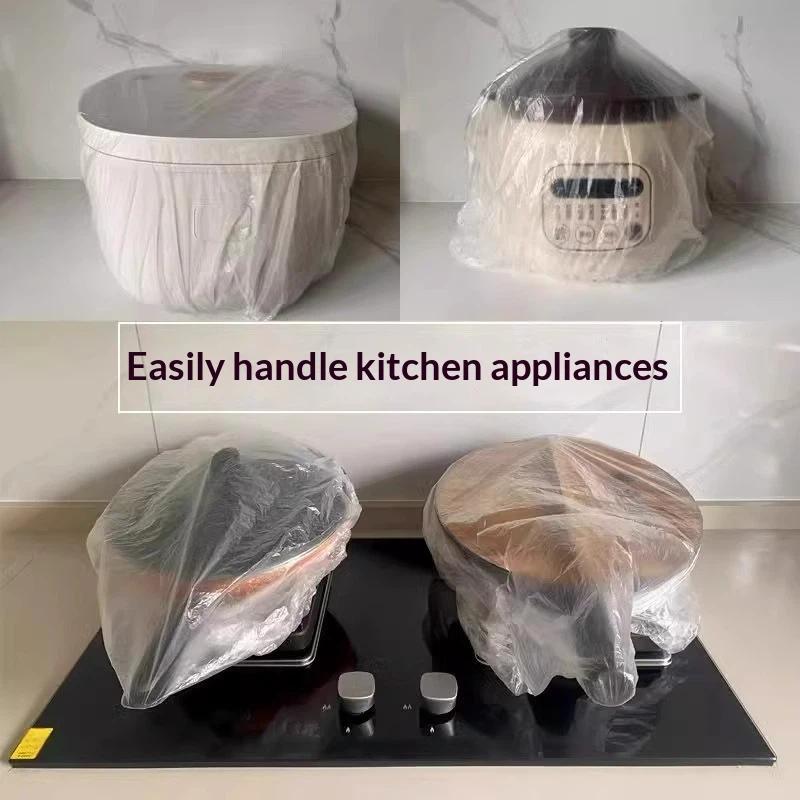 50Pcs Disposable Plastic Dust Cover Elastic Transparent Waterproof Protective Bag For Kitchen Appliance Household Use