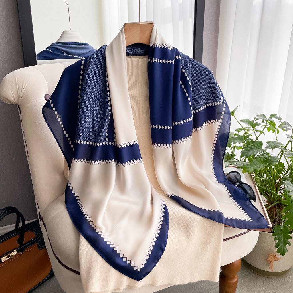 Luxury Silk Head Scarf Women Summer Foulard Satin Square Head Hijab Scarfs For Ladies Brand Shawls 90*90 Silk Scarf Muslim Hijab