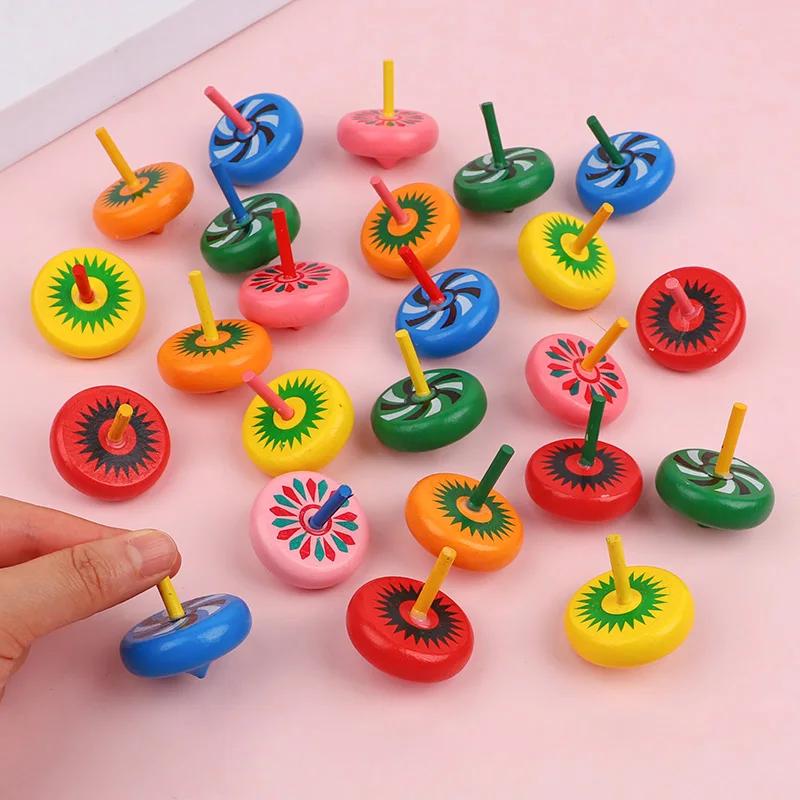 10Pcs Mini Wooden Gyro Spinning Top Desktop Finger Toys Kids Birthday Party Favors Goodie Bag Pinata Fillers Christmas Gift