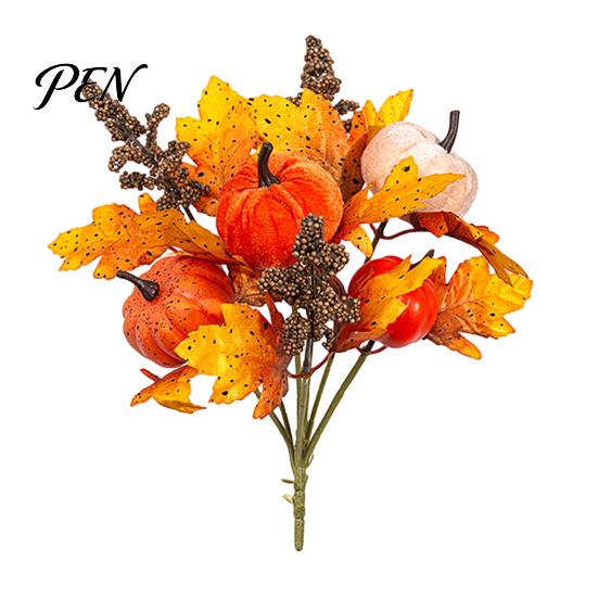 Artificial Fall Bouquet with Fabric Pumpkins Maple Leaves Wheat Berries, Fake Flowers And Autumn Home Decor for Thanksgiving Centerpieces, Seasonal
