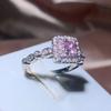 New Square Big Pink AAA Cubic Zircon Rings For Women  Silver Trendy Party Engagement Wedding Jewelry Geometric Zircon Ring