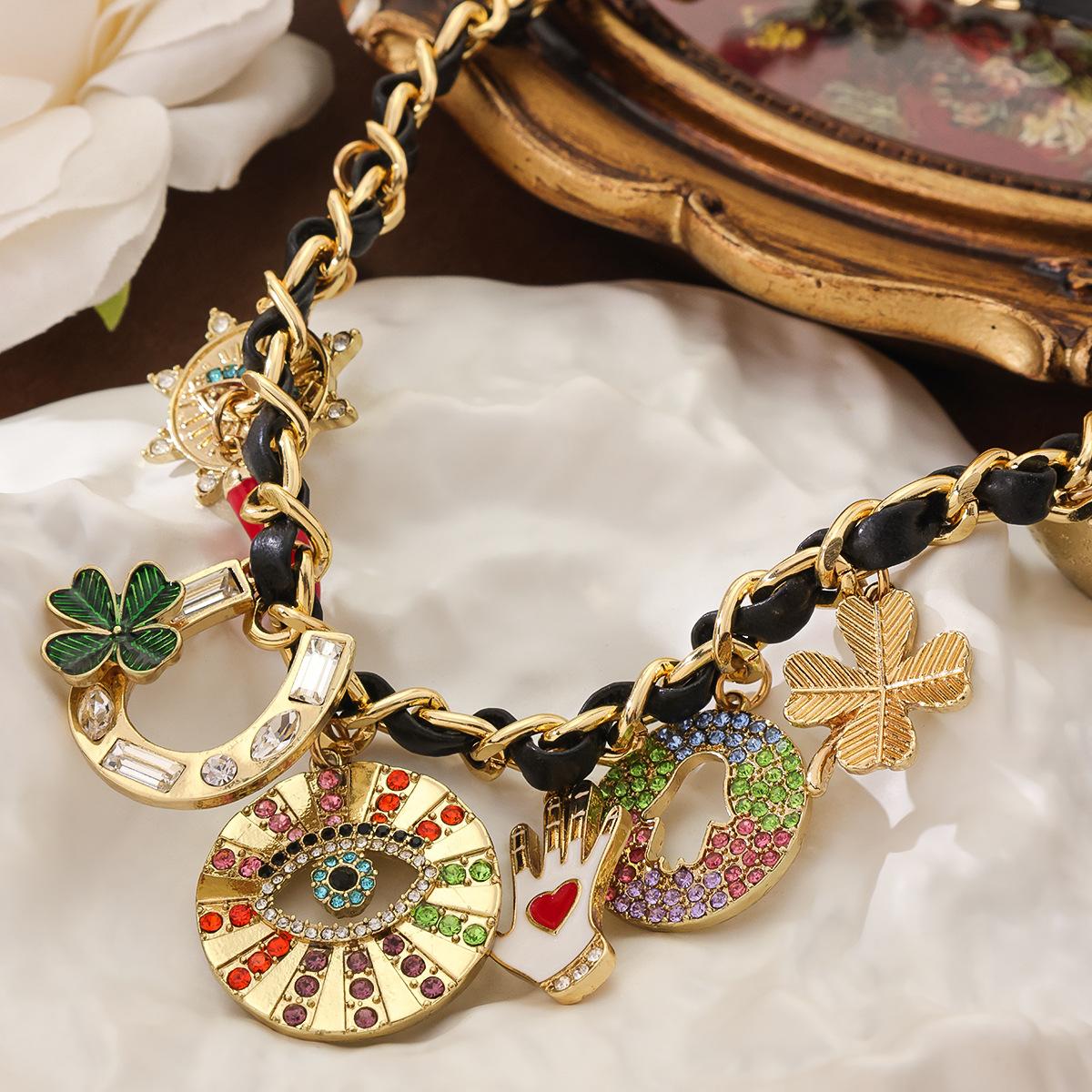 Ancient Devil s Eye Retro Lucky Talisman Multi Pendant Clavicle Chain Vintage Bohemian Style