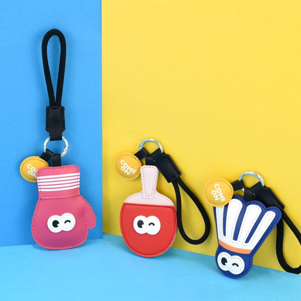 Pingente de Couro para Tênis de Mesa Anti-perda Costurado à Mão Badminton Chaveiro de Desenho Animado Ornamento Acessórios