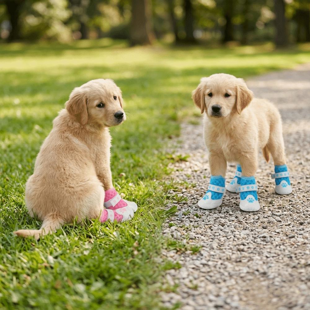 4pcs Air Permeable Mesh Upper Breathable Pet Shoes Non Slip Dog Socks Small Pet Paw Care синий