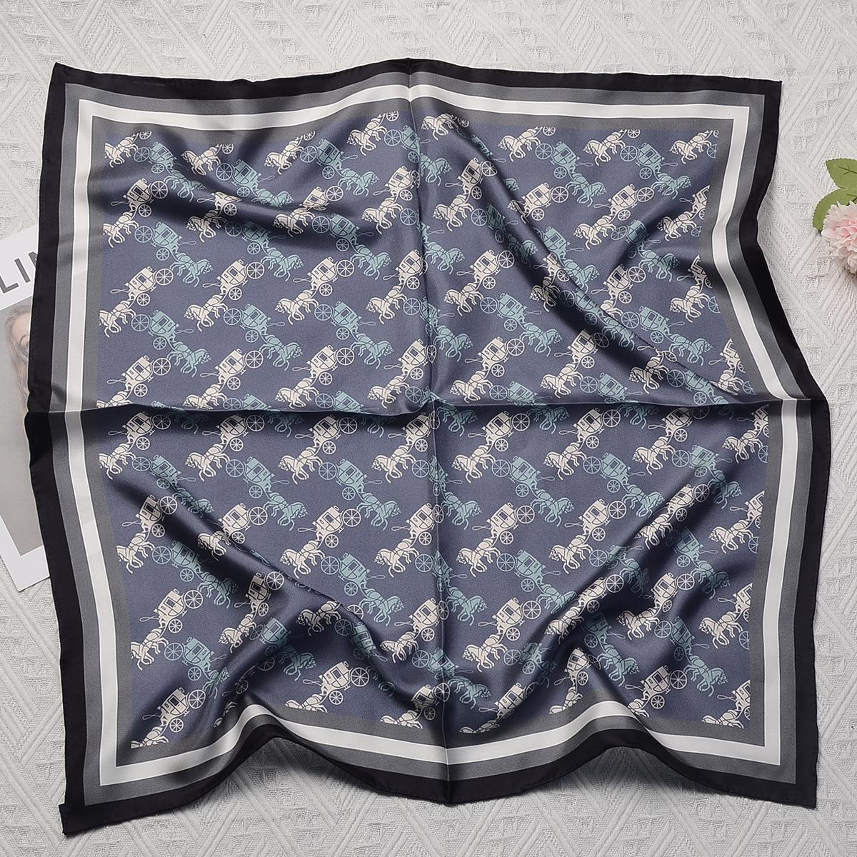 Silk scarf silk scarf summer new fashion versatile haze blue horse-drawn cart silk scarf mulberry silk 70 square scarf scarf scarf 65*65cm