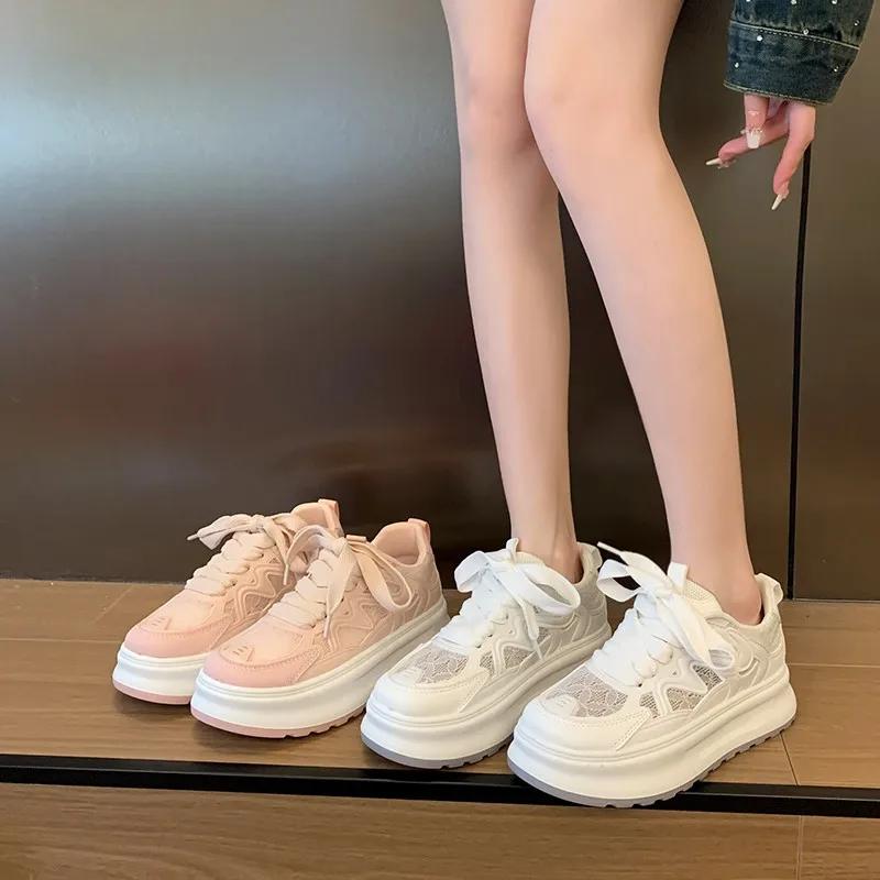 Mesh Soft Soled Lightweight Small White Shoes for Women New Thick Soled Height Increasing Casual Sports Shoes Women Sneakers