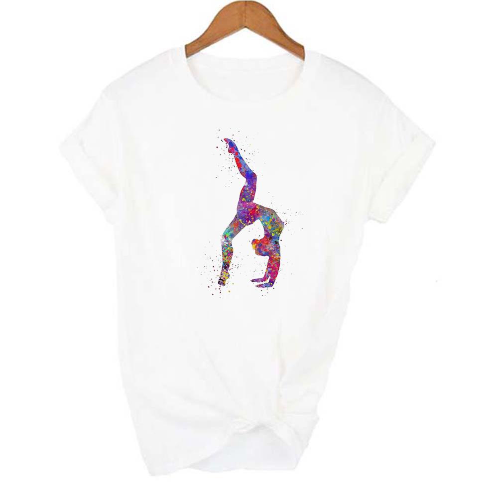 Gymnast Dancer T Shirt Femme Watercolor Gymnastics Art Tshirt Women Summer White Tee Shirt Tops