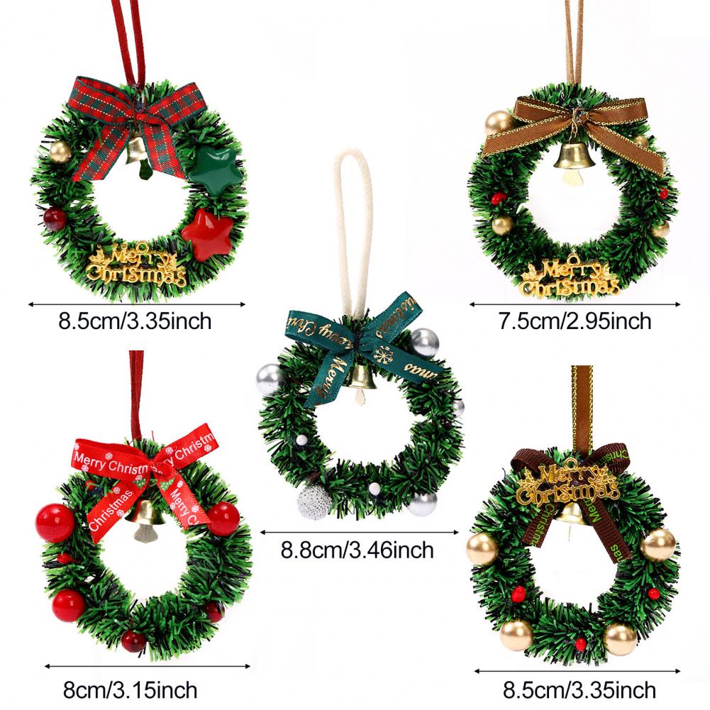 Weihnachtsdekoration Festlicher Mini-Weihnachtskranz mit Schleife Glocke Künstliche Grünpflanzendekoration für Baum Tür Wand Feiertagshaus