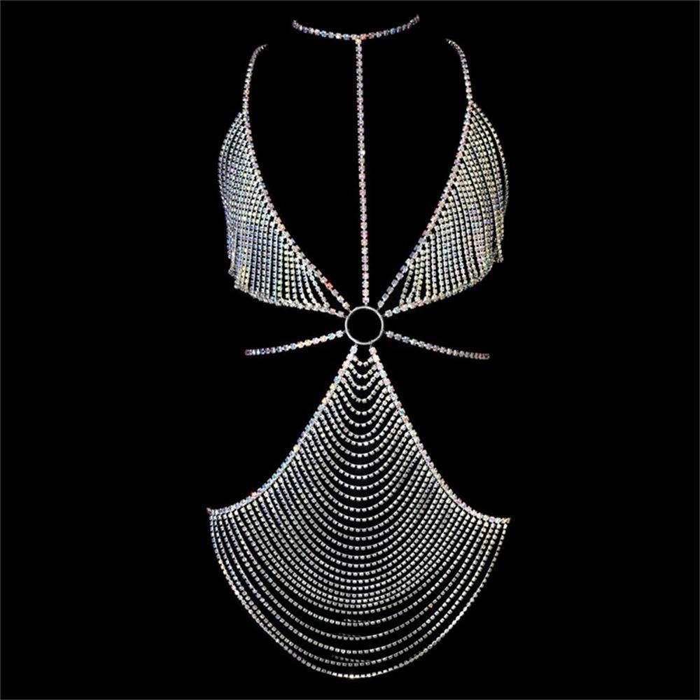 Popular Rhinestone Fringed Dress Exaggerated Rhinestone Body Chain Luxury Bra Underwear Integrated Set Catwalk