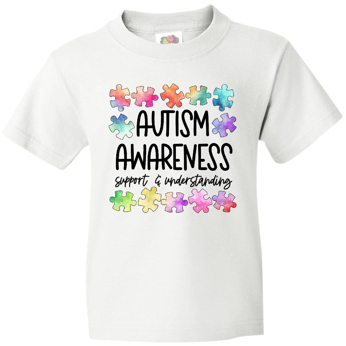 Inktastic Autism Awareness Support And Understanding Puzzle Pieces Youth kids boys T-Shirt 140