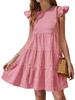 Womens Ruffle Sleeve Mini Dress Loose Fit Babydoll Summer Beach Sundress
