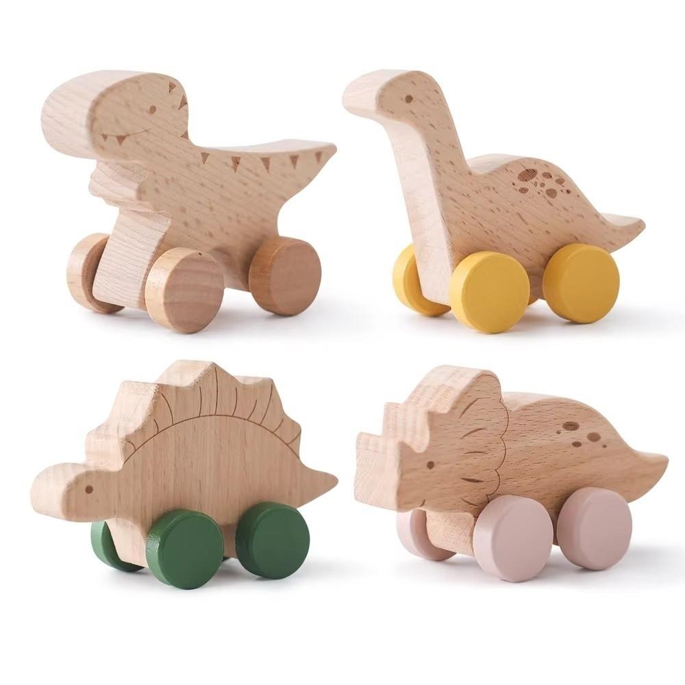 Developmental Cartoon Dinosaur Car Hand-decorated Wooden Block Toy  Baby Birthday Gift