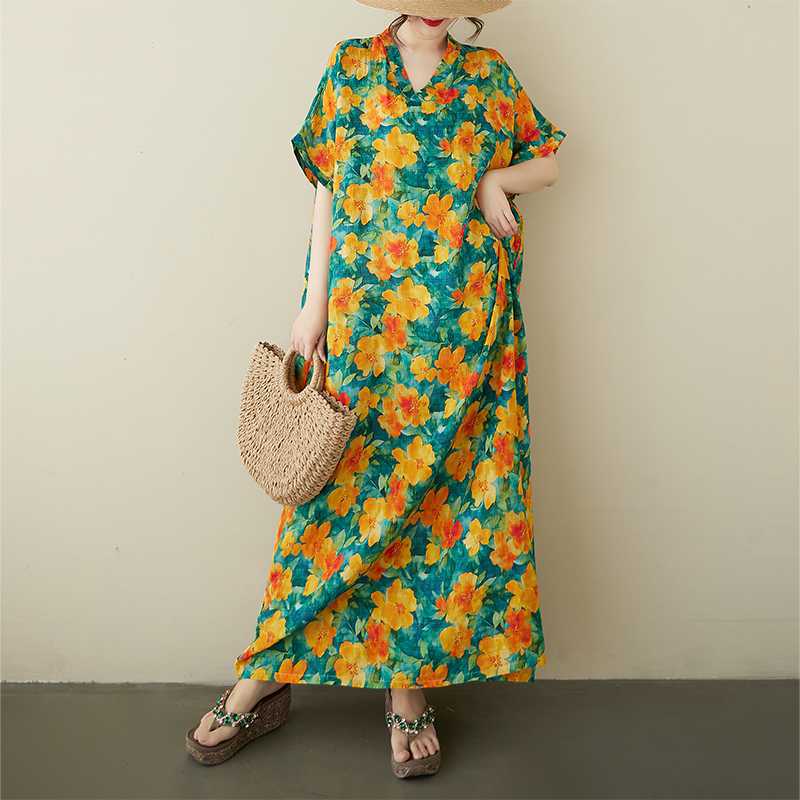 

Casual Short Sleeved Linen Cotton Dress for The Coming Year One size